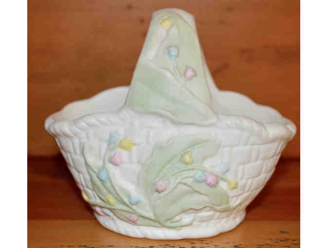 Pastel Floral Decorated White Bisque Basket -- Preowned, Mint Condition