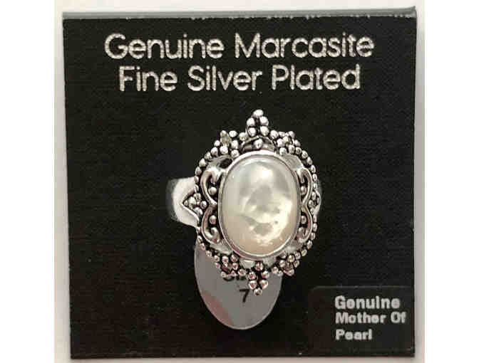 Genuine Marcasite & Mother of Pearl Ring -- Size 7 -- New