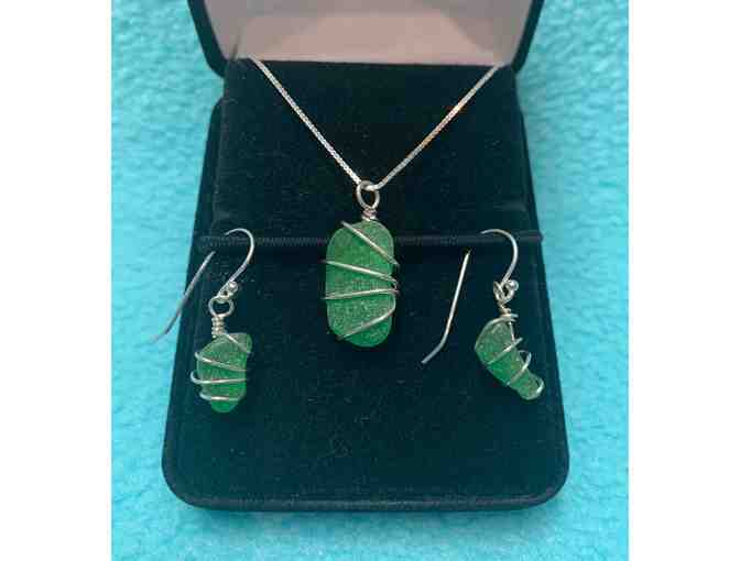 Green Sea Glass Necklace & Earrings Set