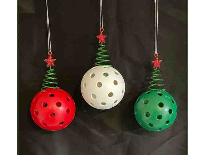 A02 Upcycled Pickleball Ornament Trio #2