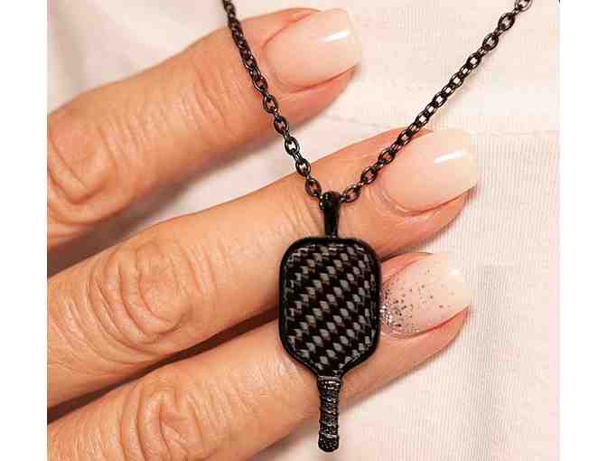 B03 Black Stainless Steel Carbon Fiber Pickleball Necklace