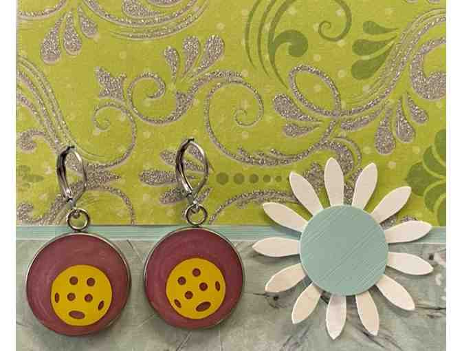 B10 Pickleball Earrings, Pink and Yellow