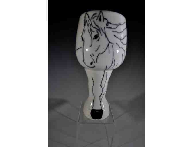 Set of Two Porcelain Horse Pottery Goblets