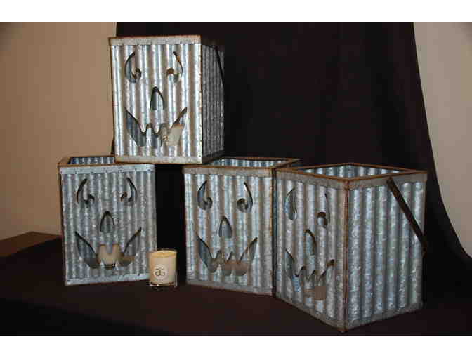 METAL CORRUGATED JACK-O-LANTERNS WITH SPECIALTY CANDLES (4)