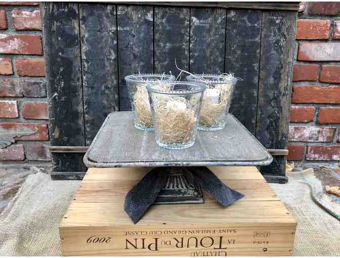 SQUARE DISPLAY PEDESTAL WITH LARGE GLASS VOTIVES