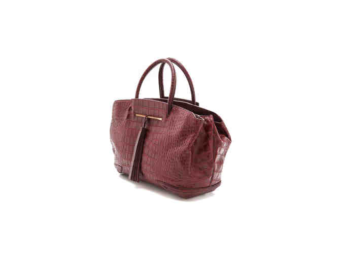 B Brian Atwood - Grace East/West Merlot Croc-Embossed Leather Tote Bag