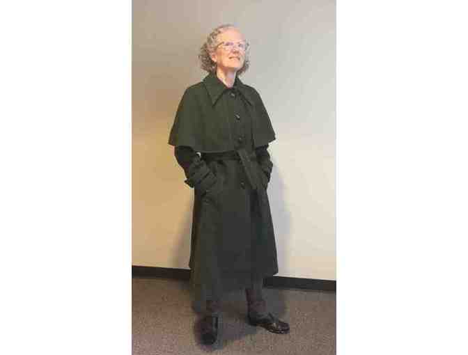 Belted, Green Wool Coat with Cape, Size 6