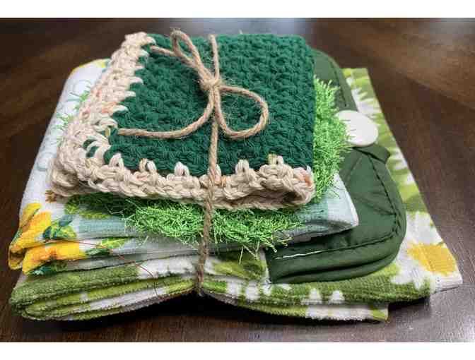 Kitchen Towels (2), Crocheted Dishcloth and Scrubby Set