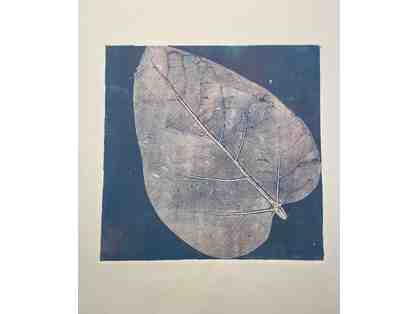 Catalpa Leaf on Blue- Original Mono Print