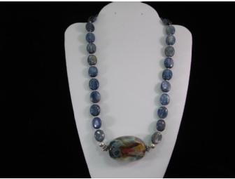 Artglass, silver and kyalite necklace