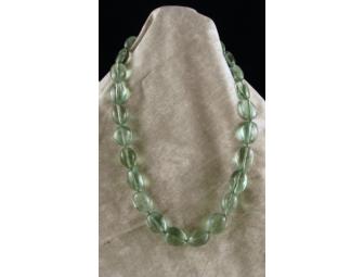 Natural Green Fluorite Bead Necklace with Silver Clasp