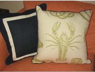 Celadon Sealife & Navy Linen Pillows to be monogrammed