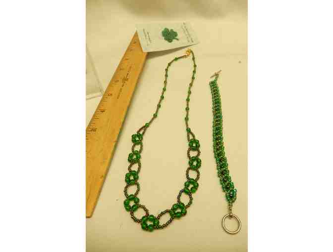 Necklace, bracelet and shamrock pin from Al McIntosh Glass Studio