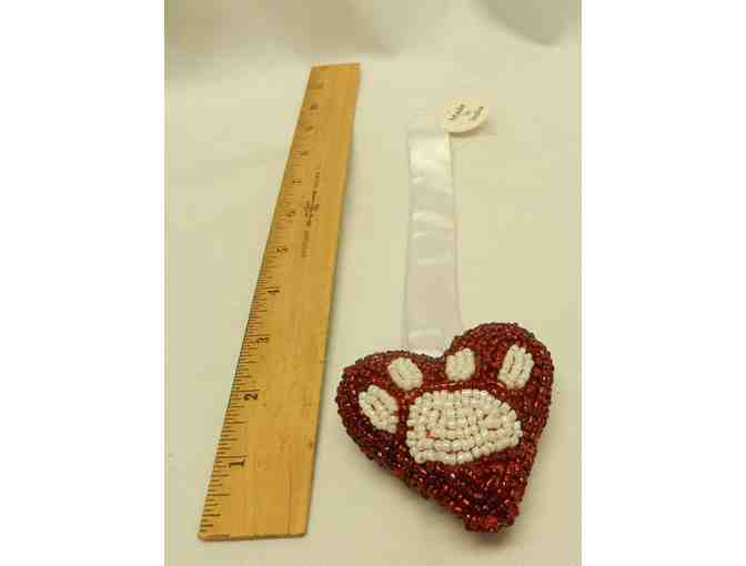 Vintage beaded 'Paw' heart on ribbon