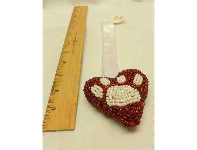 Vintage beaded 'Paw' heart on ribbon