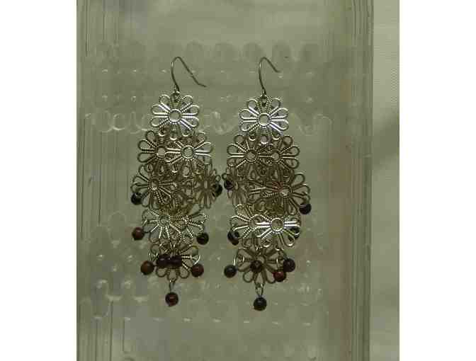 Long earrings -silver with brown accent