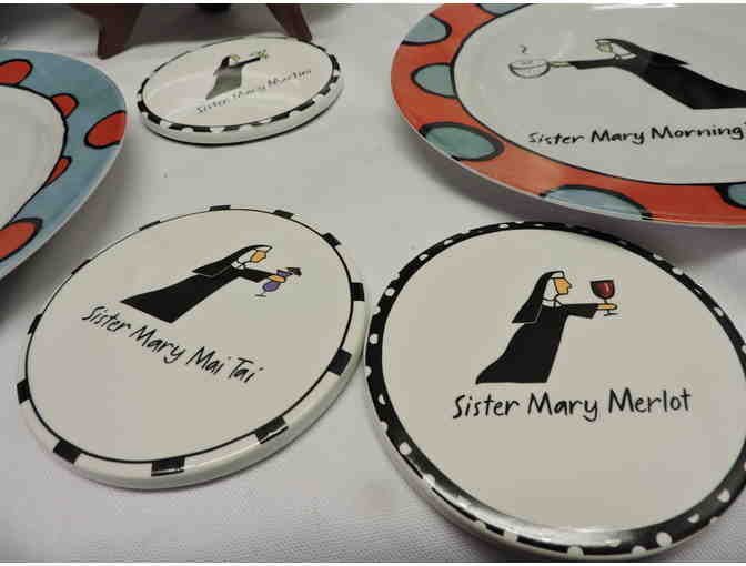 Set of Jill Seale Santa Barbar Whimsical Ceramic plates & coasters in original box