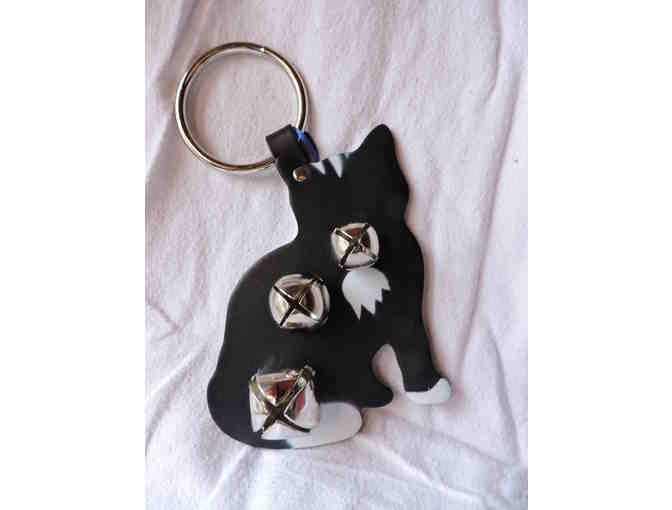 Leather cat door knob hanger with 3 bells