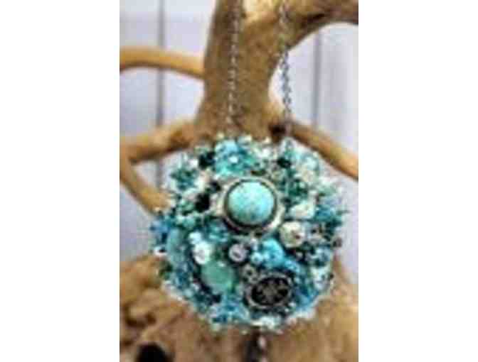 Bejeweled Christmas Ornament- Vintage Turquoise Art Handcrafted