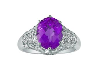 2 1/2ct Amethyst and Diamond Ring in White Gold Ring