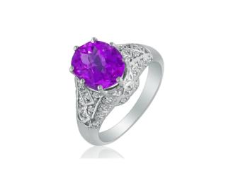 2 1/2ct Amethyst and Diamond Ring in White Gold Ring