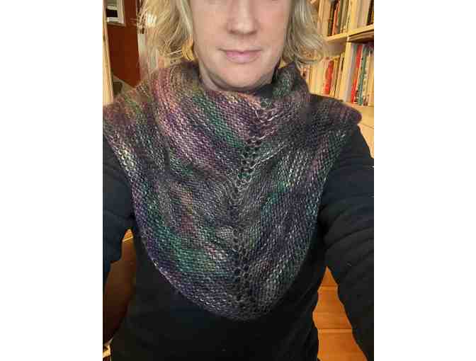 Hand-Knit Shawl *Purple and Green Yarn *Must See!