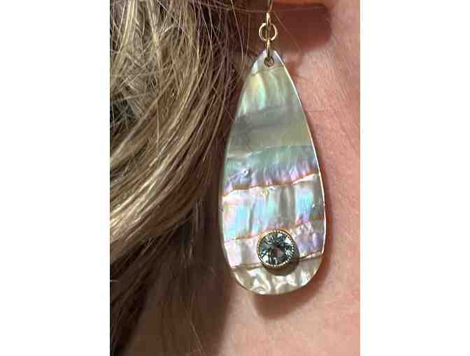 Beautiful Earrings Handcrafted by Local Jeweler *Blue Topaz and Abalone shell *Stunning!