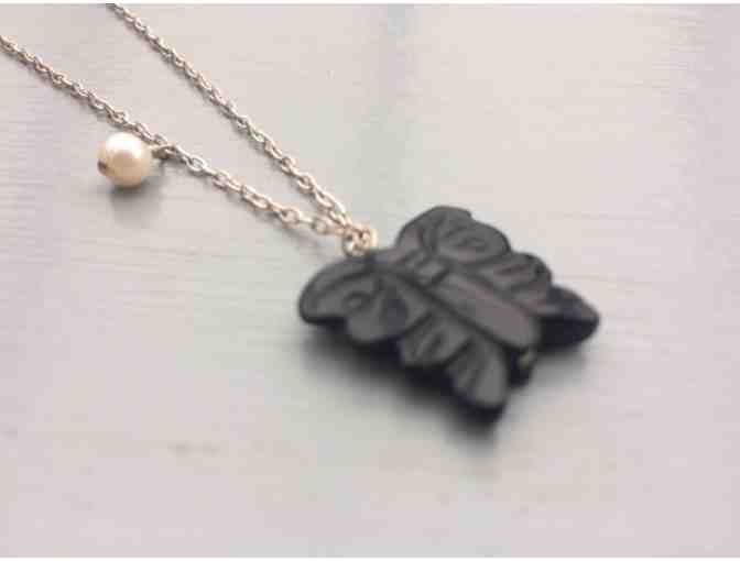 Obsidian Butterfly Necklace & Freshwater Pearl