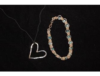 Sterling Silver Heart Necklace and Chainmail Bracelet