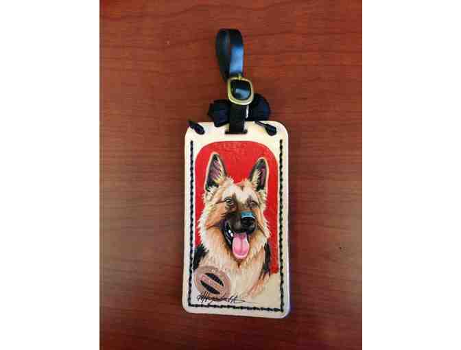 Hand Tooled and Dyed Leather Tag Featuring a German Sheperd