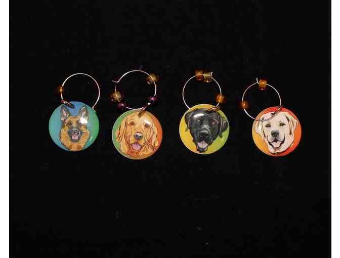 Dog-Theme Etched Crystal Wine Glasses and Seeing Eye Wine Charms