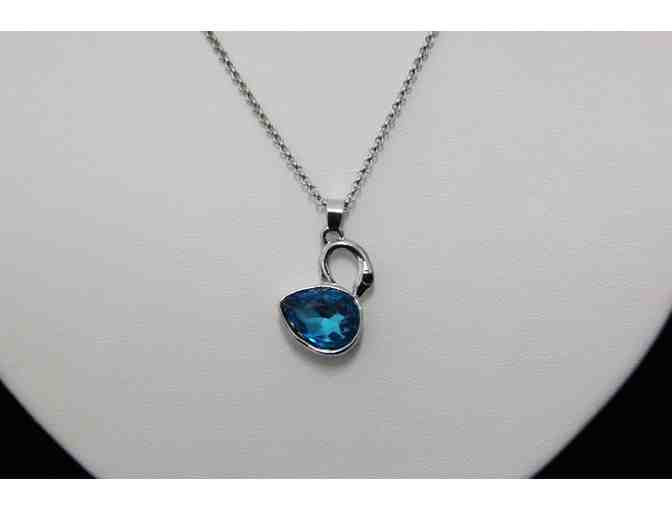 Silver Swan Shape Blue Crystal Necklace and Earrings Set