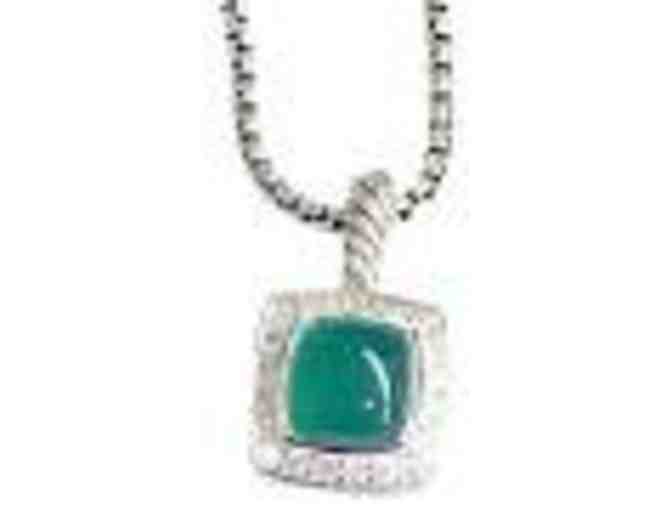 David Yurman Sterling Silver, Green Onyx and Diamond Necklace