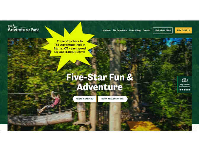 The Adventure Park in Storrs, CT - 3 Passes each good for a Three Hour Climb
