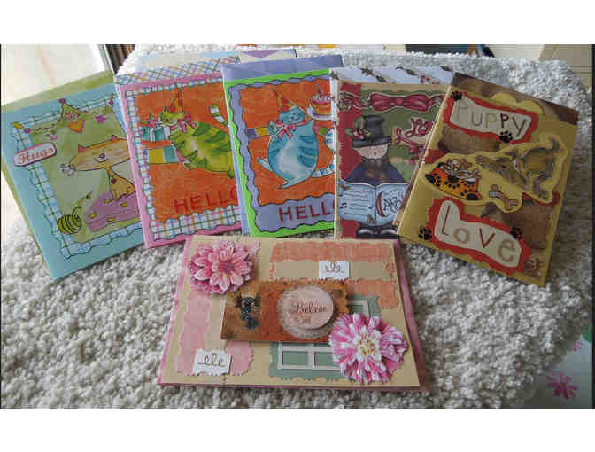 Box of Six Hand-Made Whimsical Cards - from Happy Cat Creations