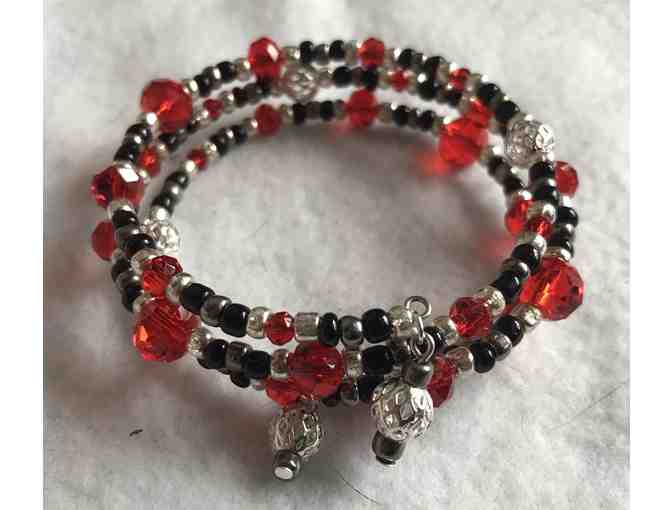 Lightweight Beaded Wrap Bracelet - Red, Black, and Silver