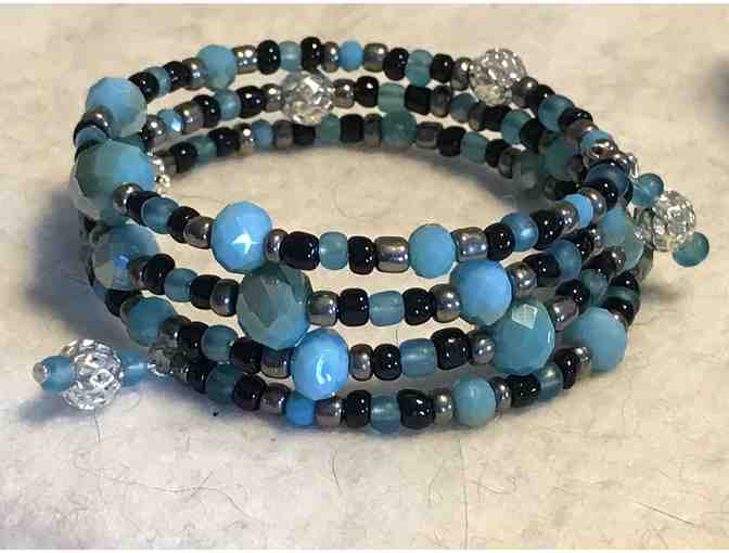 Lightweight Beaded Wrap Bracelet - Blue, Black, and Silver