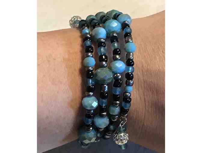 Lightweight Beaded Wrap Bracelet - Blue, Black, and Silver