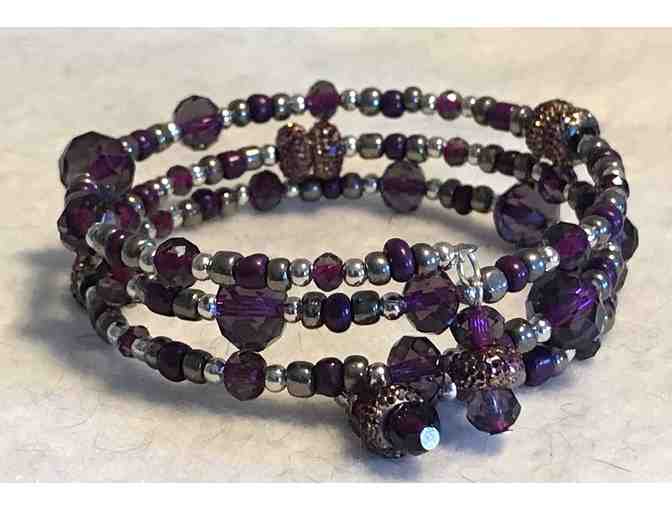 Lightweight Beaded Wrap Bracelet - Purple and Silver
