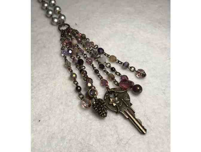 Silver Colored Wood and Czech Glass Beaded Necklace