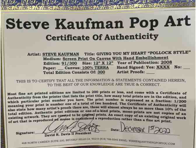 'Giving you my Heart Pollock Style' Steve Kaufman Pop Art