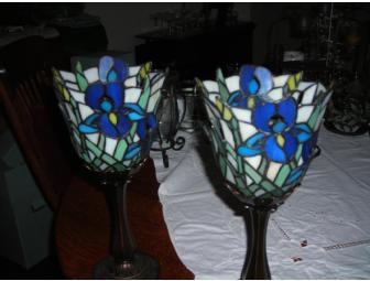 2 Iris Tiffany Style Votive Lamps