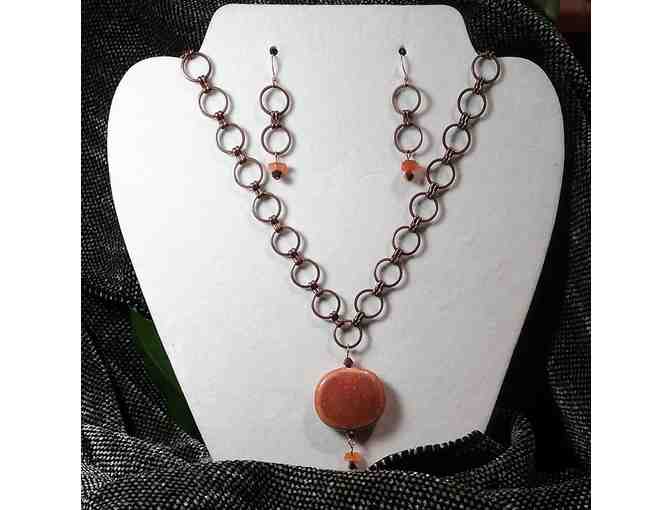 Copper and Stone Earrings and Necklace Set