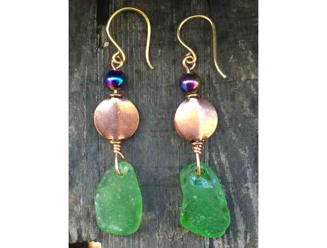 Copper, Hematite & Green Sea Glass earrings