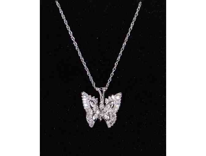 THREE Raffle Tickets :  Stunning .28 tw Diamond and 14K White Gold Butterfly Necklace!