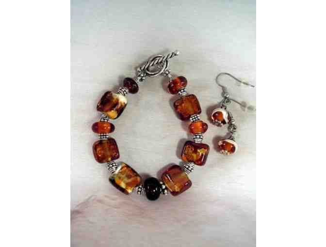 Amber Sparkle Bracelet &amp; Matching Earrings Artisan Jewelry Set - Photo 1