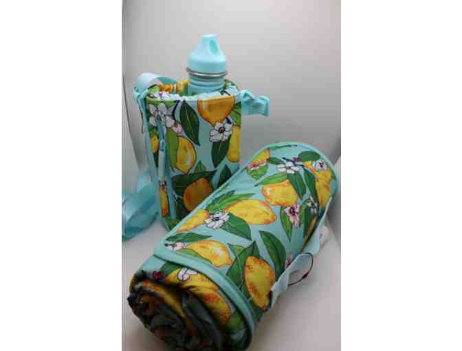 Vera Bradley picnic blanket and matching cross body water bottle