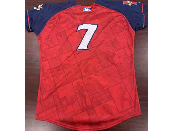 A signed, game-worn #7 jersey from Caden Rose of the Portland Sea Dogs