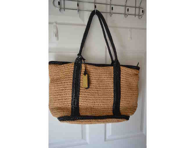 NWT Ralph Lauren Gipson Woven Natural/Black Turtle Bay Straw Tote