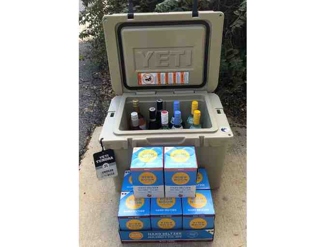 Yeti Tundra 35 Cooler stocked with Seltzers, Wine, & Spirits
